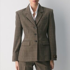 Aritzia Standard Blazer Tyson Chk Brown/Taupe Brown